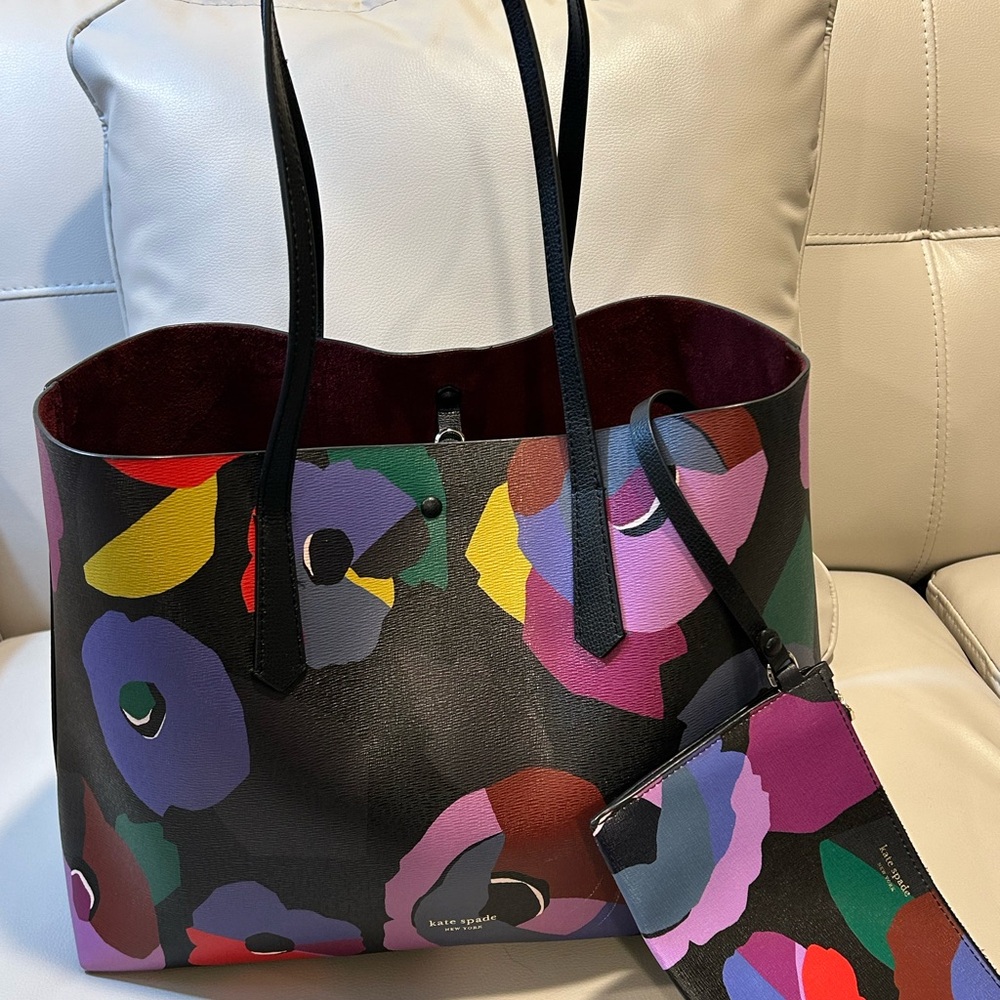 Kate Spade Vibrant Floral Tote with Pouch - EUC